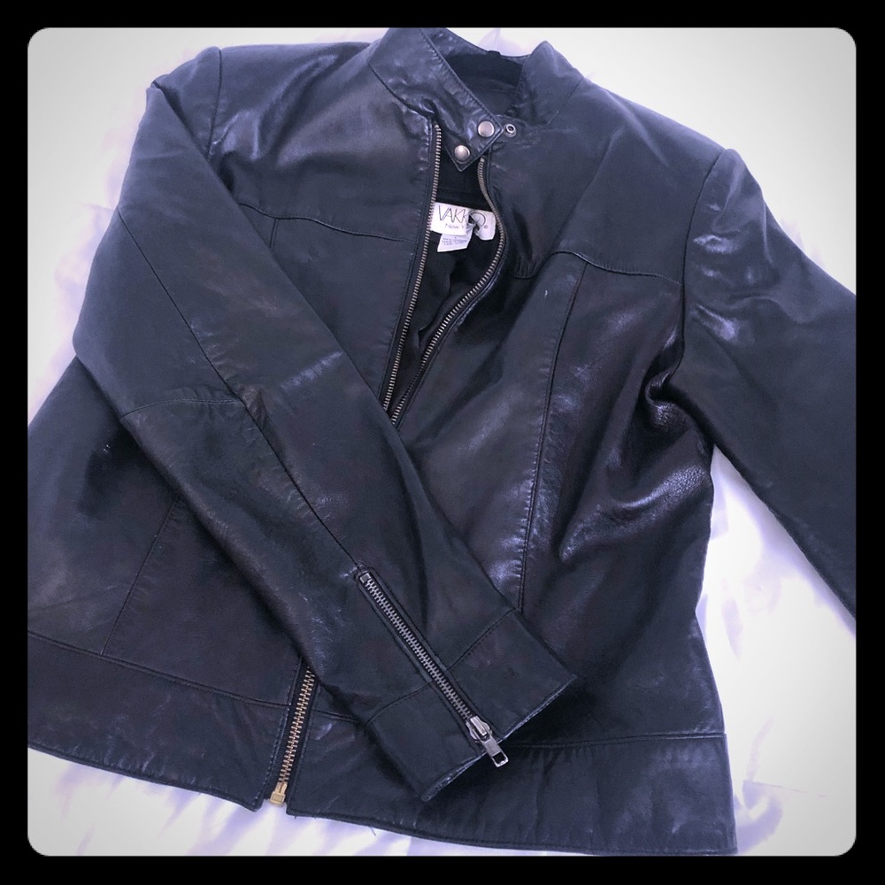 Vakko black leather jacket
